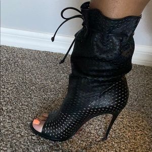 Christian Louboutin Black Leather Mesh Booties